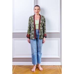 L'ATELIER DE SONJA silk kimono jacket Shell Print Handmade In India Boho Chic OS